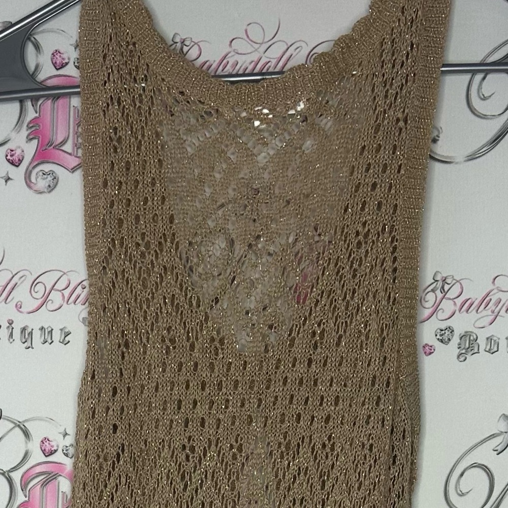 Klein plus dress coverup knit sparkly gold Brown Crochet Sleeveless Dress - Picture 5 of 9